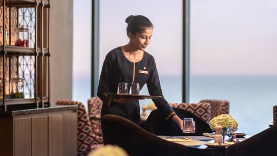Ocean view with hostess at Ahāra All-Day Dining, Amari Colombo Sri Lanka Ocean view with hostess at Ahāra All-Day Dining, Amari Colombo Sri Lanka