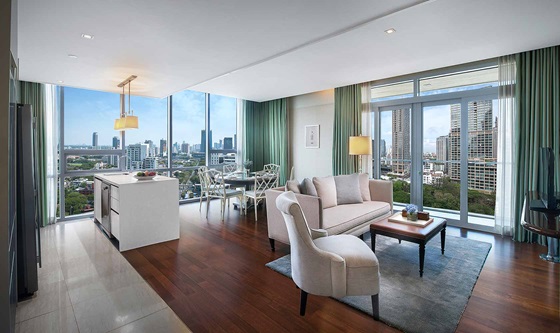 Separate living and dining room in Three Bedroom Suite - Oriental Residence Bangkok