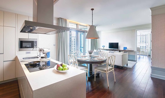 Separate dining and living room in Two Bedroom Prestige - Oriental Residence Bangkok