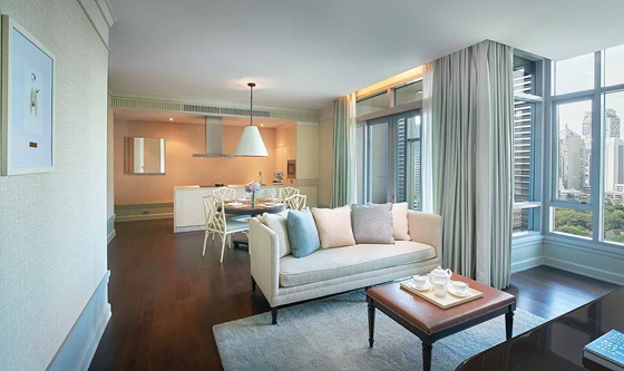 Separate living and dining room in Two Bedroom Suite - Oriental Residence Bangkok