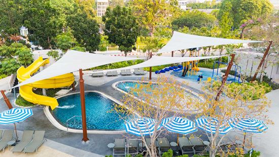 Exterior SPLASH Pool Overview Drone Shot Exterior SPLASH Pool Overview Drone Shot