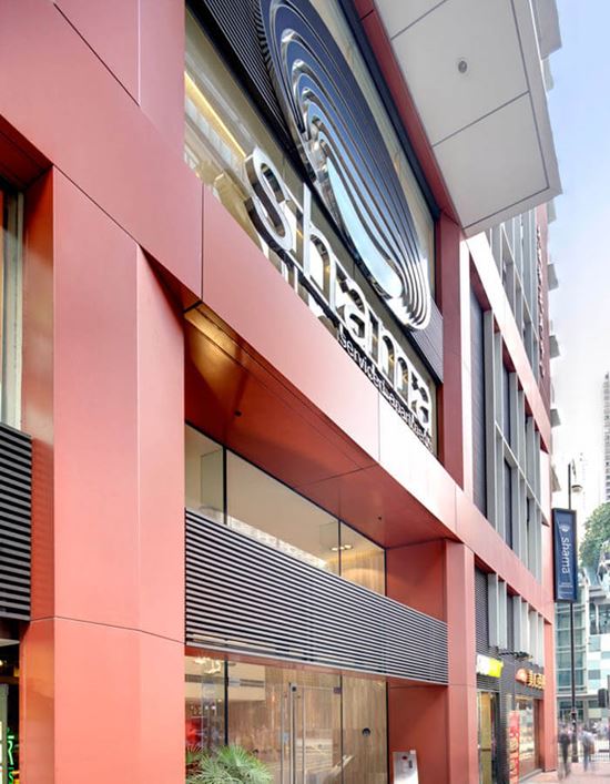 Close-up of hotel exterior