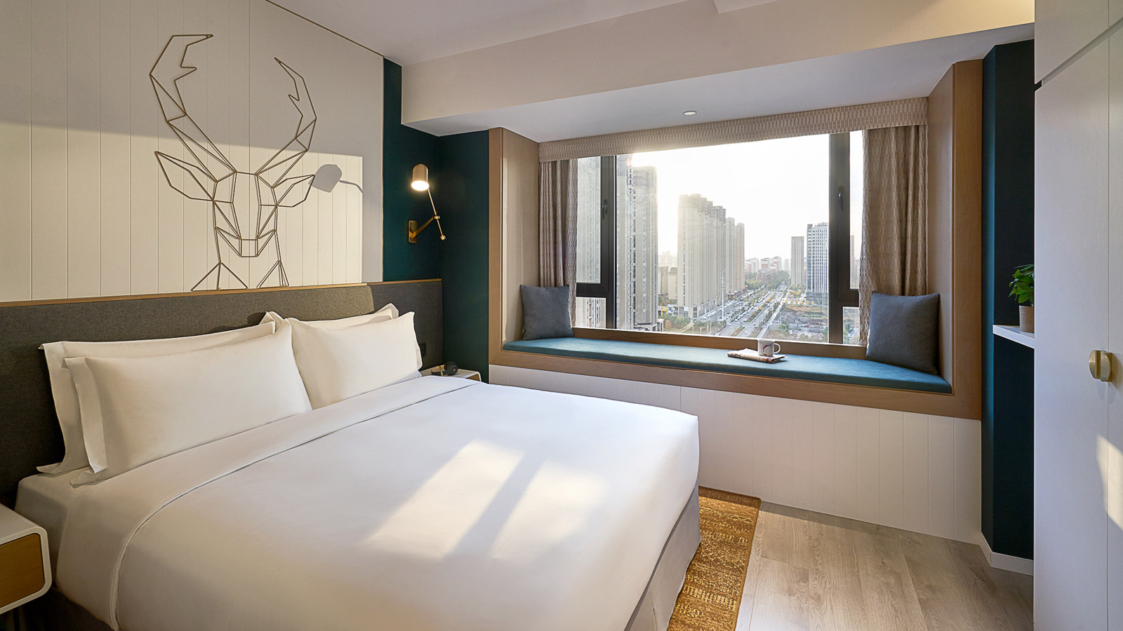 Studio King - Bedroom with Bay Window - Shama Hub New City Changchun