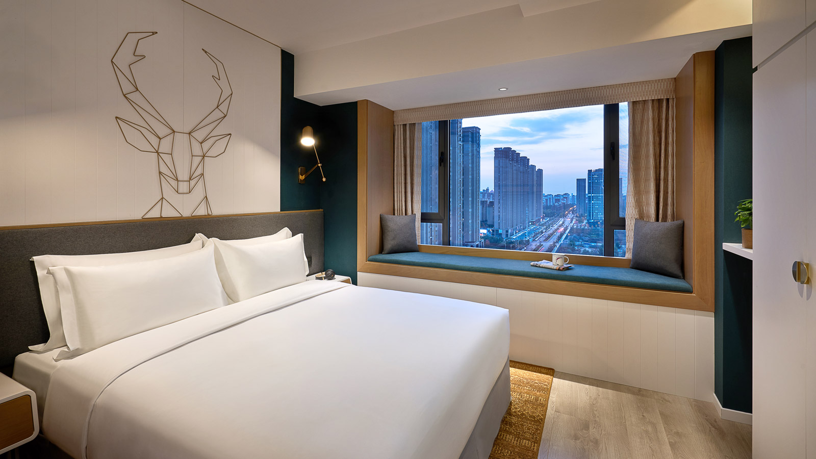 Studio King - Bedroom with Bay Window - Shama Hub New City Changchun