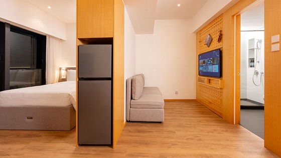 Studio Deluxe Mountain View - Bedroom and Living Area and Bathroom - Shama Hub Metro South Hong Kong