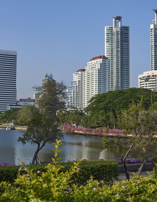 Serviced apartment exterior daytime and lake view