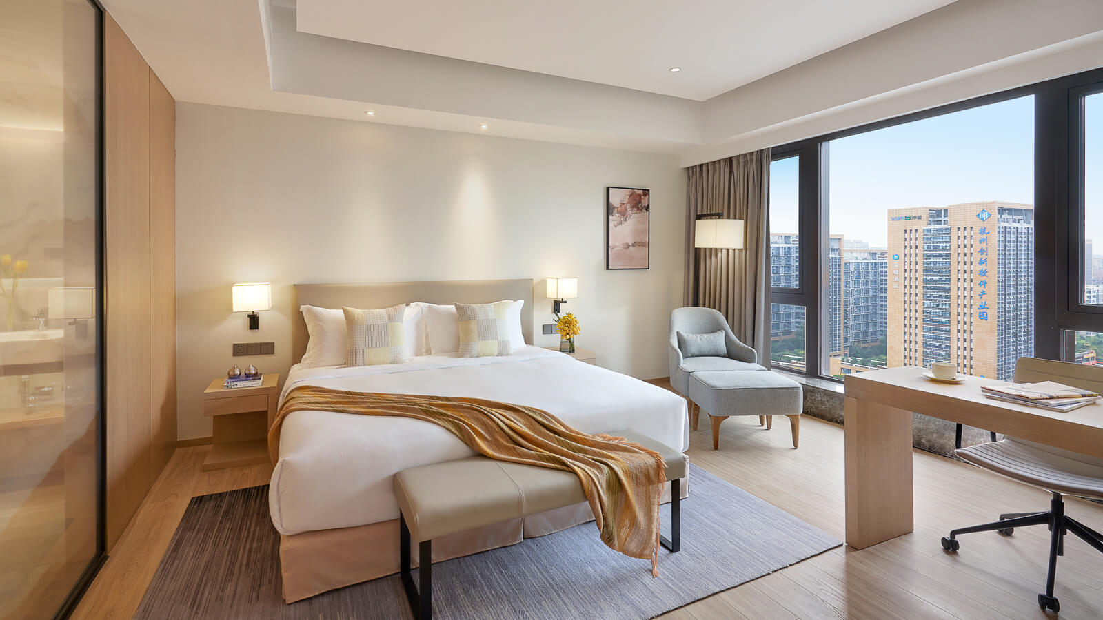 One Bedroom Deluxe Suite Bedroom - Shama Serviced Apartments Zijingang Hangzhou