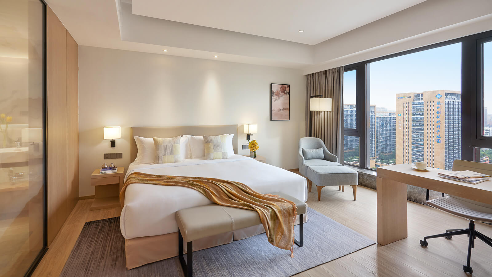 One Bedroom Deluxe Suite Bedroom - シャーマ  サービスアパート 紫金港 杭州  州